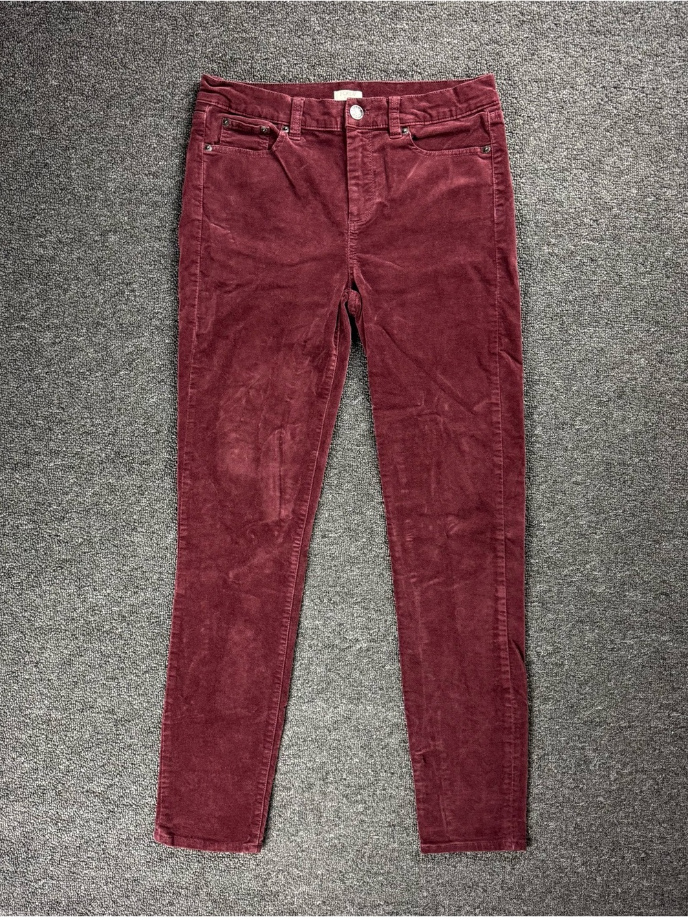 J. Crew Jeans Velvet Velour Skinny Women's Sz 29 Dark Burgundy Stretch 5 Pockets